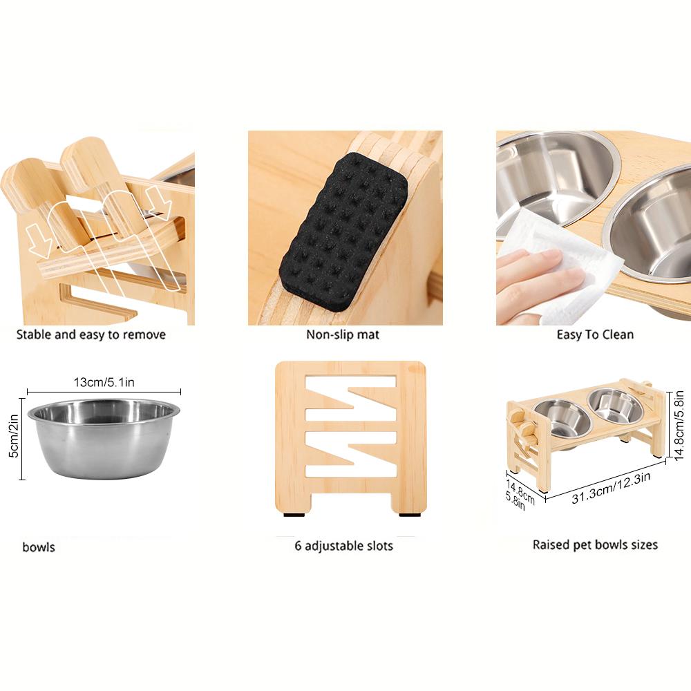 Elevated Small Toy Dog Cat Bowls Tilted Adjustable Puppy Feeder Stand with 2 Stainless Steel Bowls for Puppies Cats Accessories