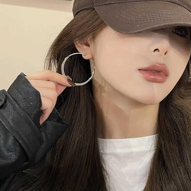 50mm Simple Flatten Circle Golden Round Big Hoop Earring for Women Fashion Jewelry Silver Color Exaggerated Great Aros Brincos