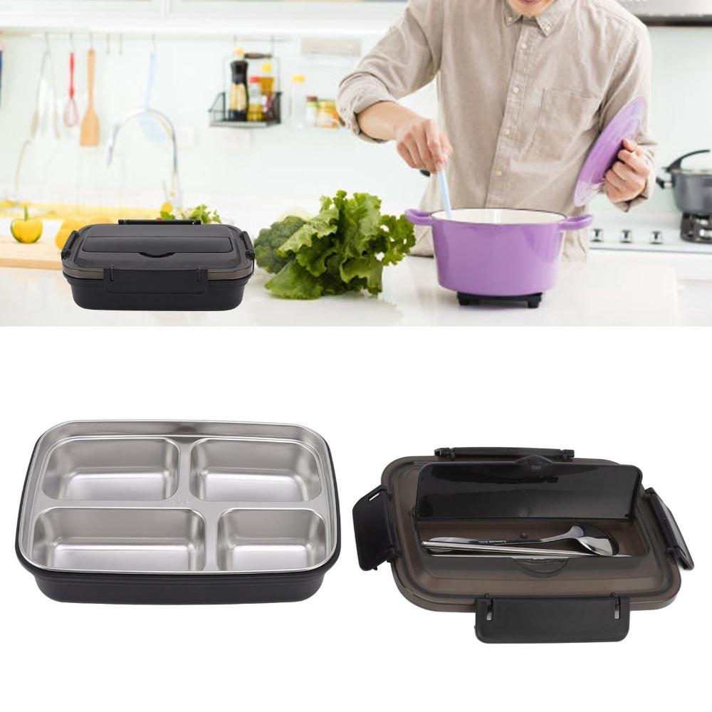 4 Compartment Leakproof Lunch Box 1.4L Food Storage Container Insulated Lunch Box For Travel чёрный