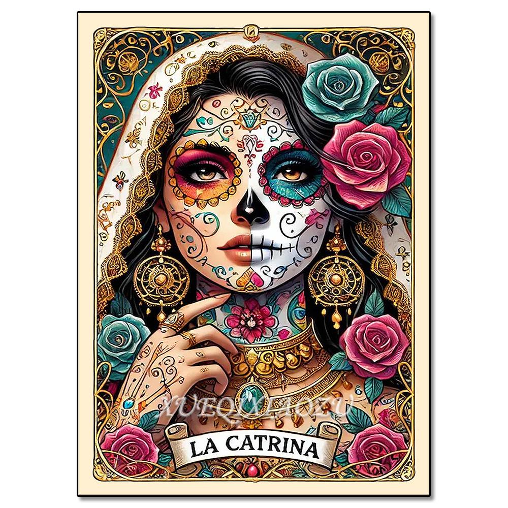 Peinture Art Diamant DIY Squelette Dames Mosaïque Point de Croix Set Art Fleur Pierre Précieuse Incrustation Cadeau DIY Décoration Peinture