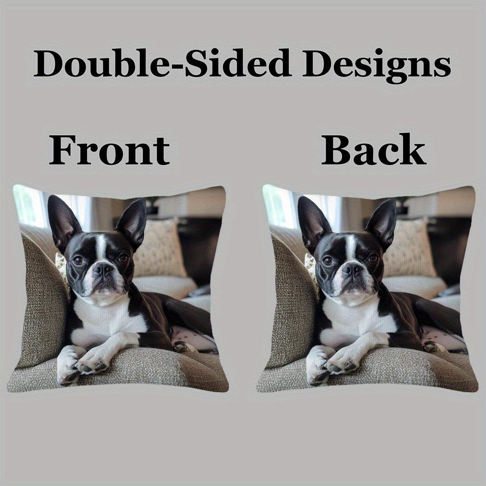 Boston Terrier Gaze Double-Sided Decorative Pillowcase, Cute Dog Portrait Cushion Cover For Sofa Living Room Bedroom Decor