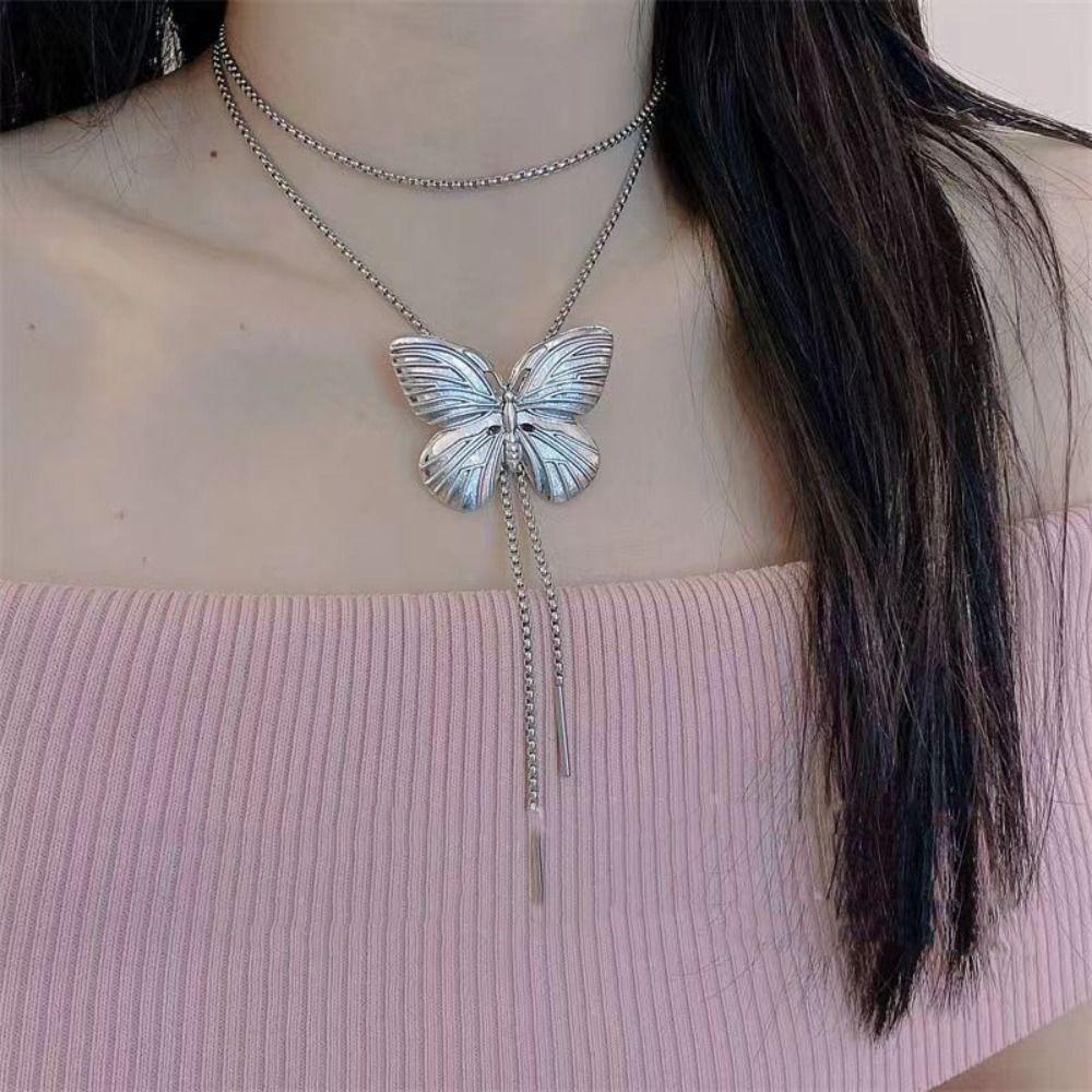 Sweet Y2K Tassel Necklace Star Women's Choker Fashion Butterfly Necklace  Girls