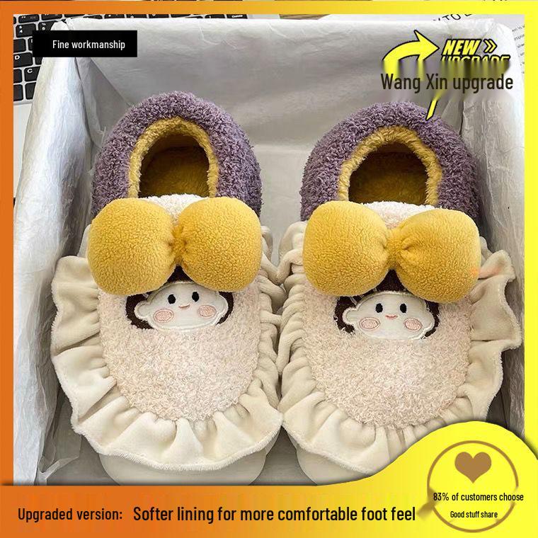

Women s Plush Bow Cotton Slippers - Anti-slip Thick Sole, Wrap Heel, Cute for Students, Autumn/Winter Wear. 36-37 (Fits 35-36)