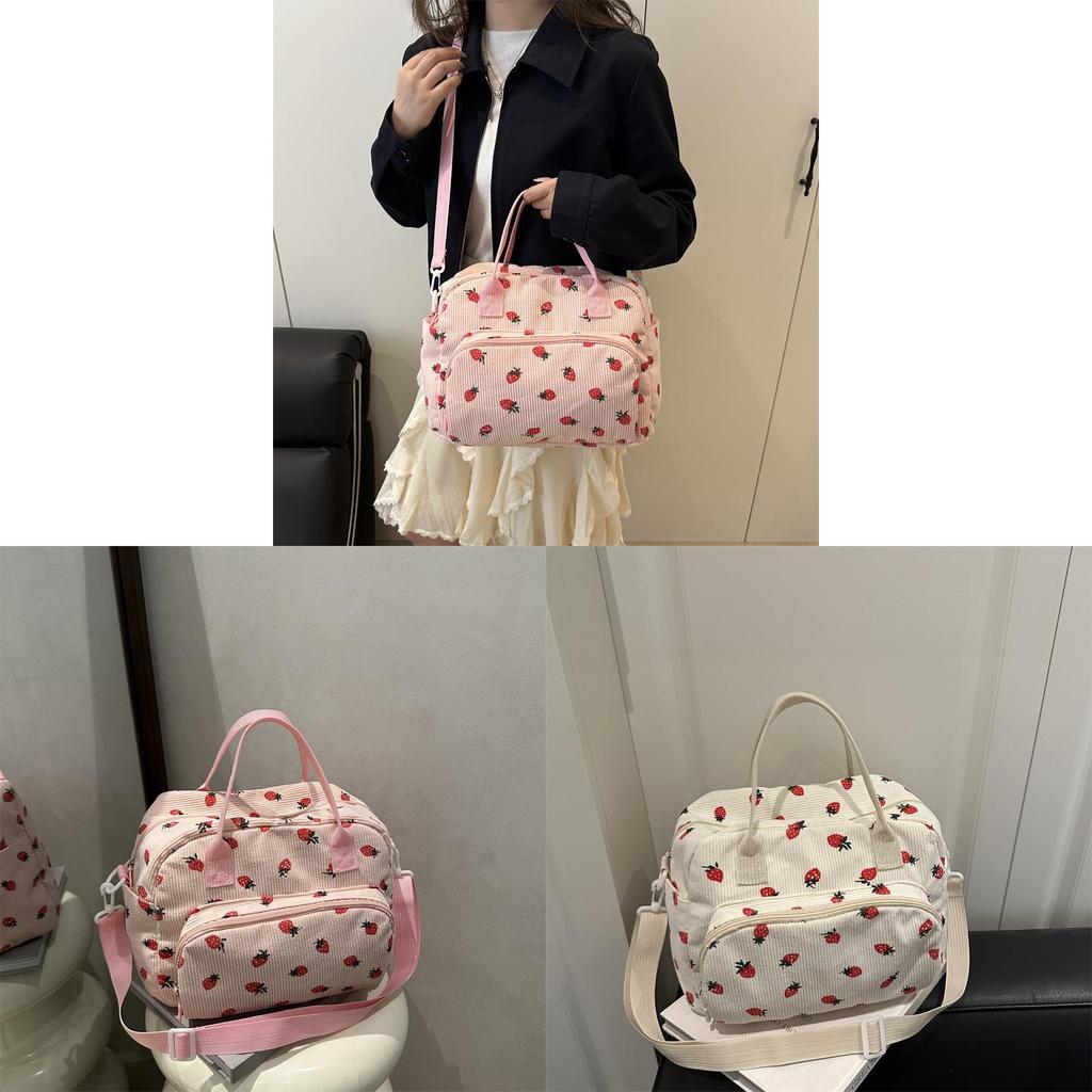 Corduroy Mini Crossbody Bag For Women With Strawberry Pattern Lightweight Shoulder Bag For Casual Outings
