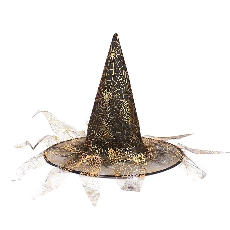 Halloween Witch Hats With Spider Web Veil For Women Costume Party Hats Wizard Hat Magican Halloween Headdress Party Caps Favors