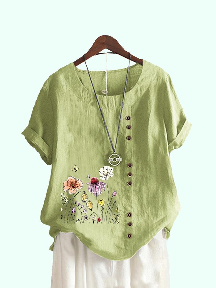 

Женская модная блузка с принтом, летняя повседневная футболка с коротким рукавом, женская футболка с круглым вырезом, свободные блузки больших размеров XXXXXL зелёный