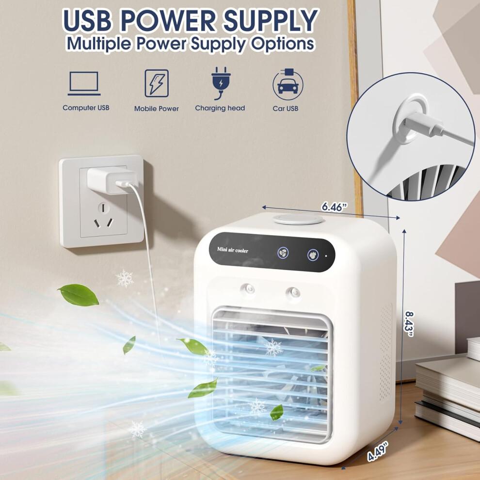 Personal Cooling Fan with Humidifier, Portable Air Conditioner – 2 Spray Modes & 2 Speeds, 2000mAh Rechargeable Battery