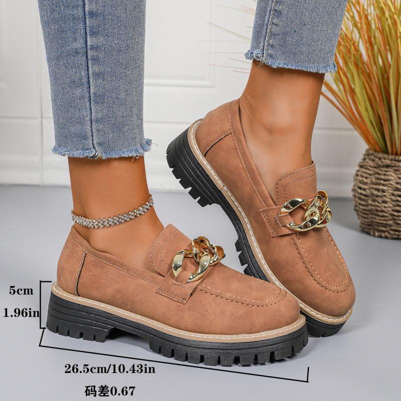 Large size women's autumn new metal chain decorative British style single shoes women
