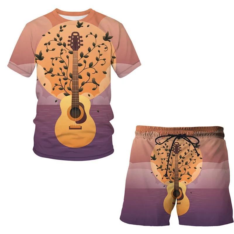 Summer Guitar 3D Print T-Shirts Shorts Sets Men's Tracksuits Oversized Short Sleeve T Shirt Pants Set Man Suits Clothing