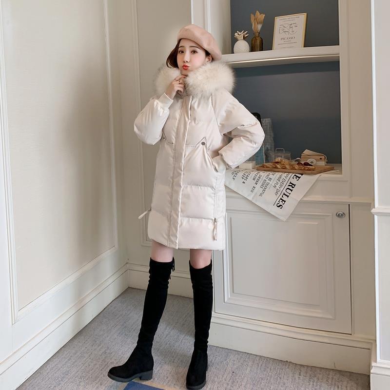 Women's Mid-Length Winter Cotton Jacket with Fur Collar - Korean Style Loose Fit, Plus Size Available