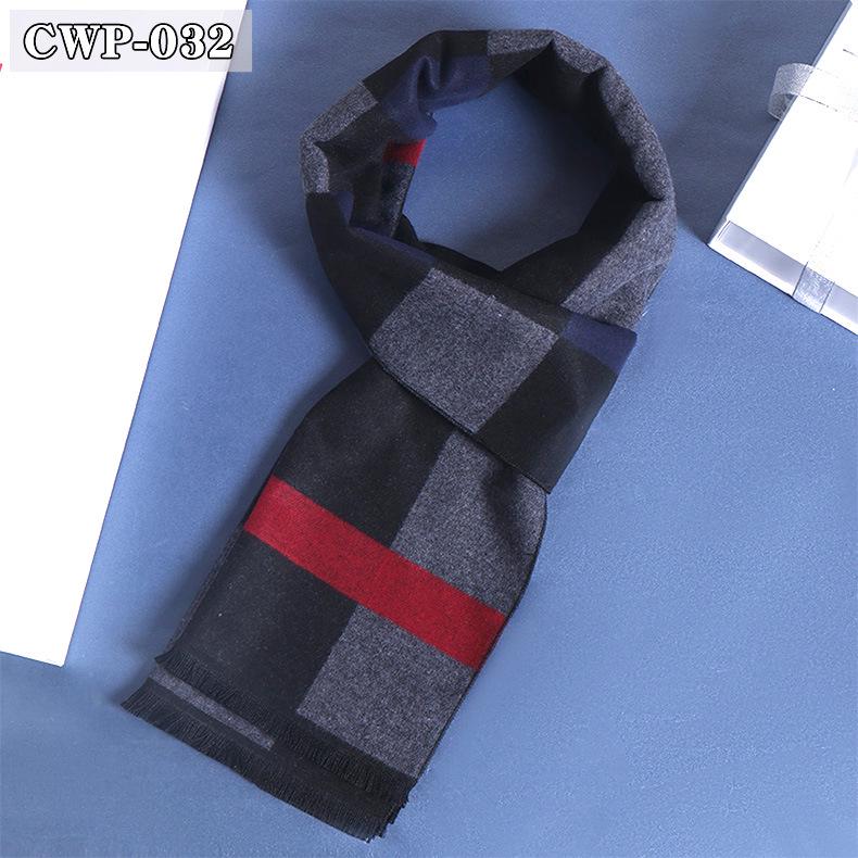 2025 Winter Men's Black Grey Plaid Imitation Cashmere Scarf