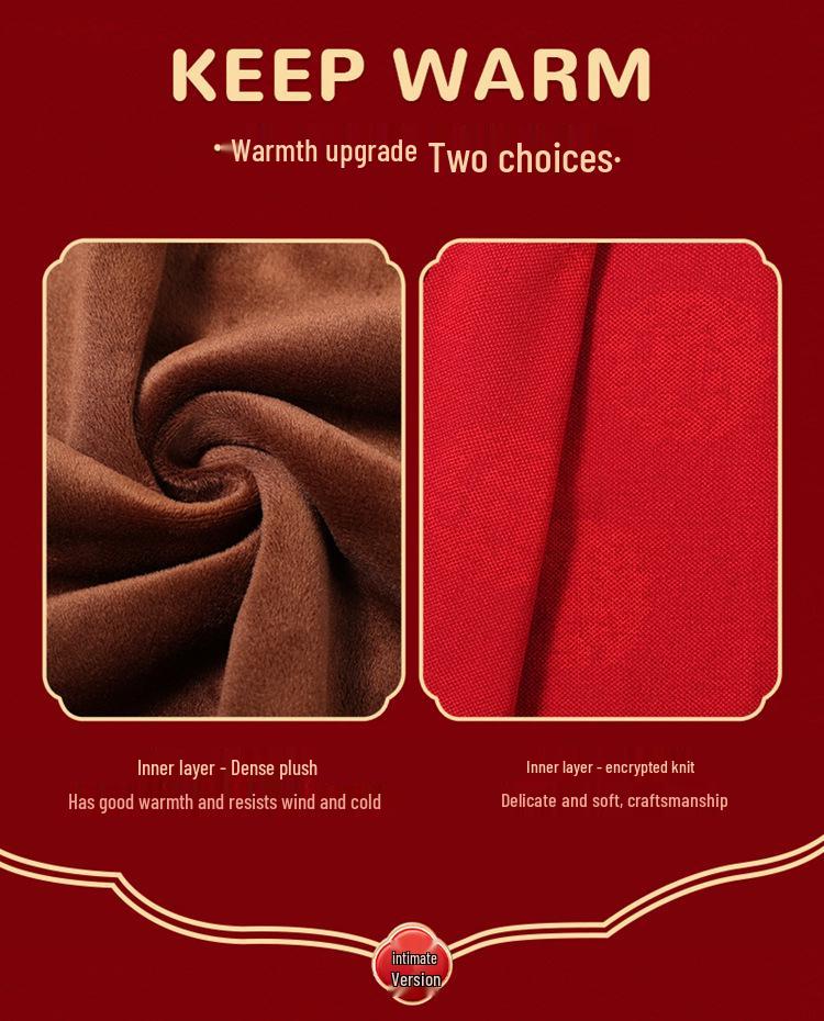 2025 A/W Fine Wool Round Neck Knit Cardigan with Pockets, Fleece-Lined 'Fu' Design, Warm Outerwear
