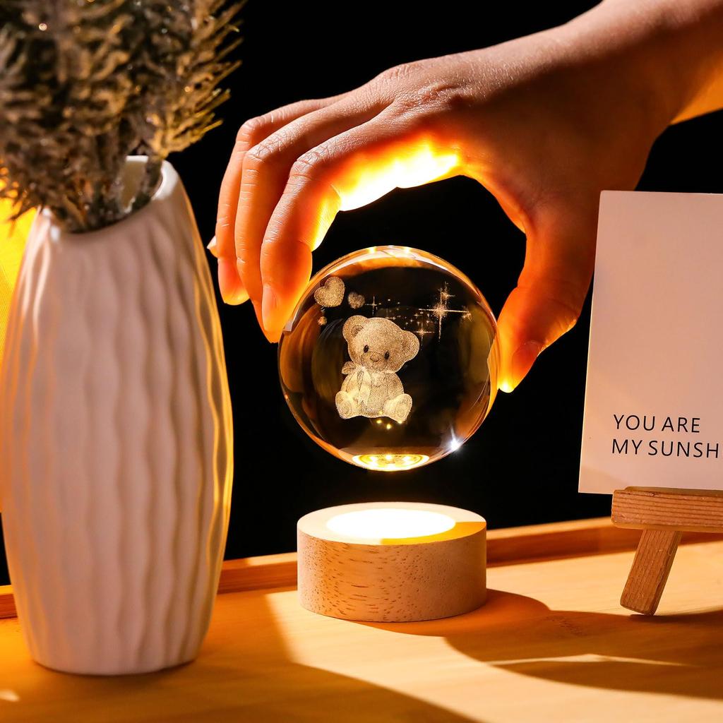 Kertari 60mm Crystal Winnie the Birthday Gift for Women In Their Popular Bear with LED Stylish and Cute Glass Interior Day Crystal Ball Object with