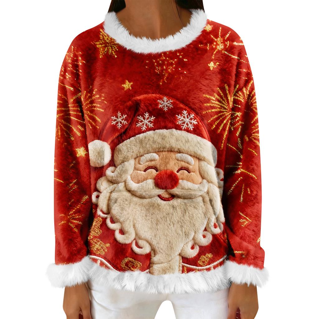 Dam Casual Fleece Sweatshirt Långärmad Rund Hals Casual Bekväm Lös Passform Lättviktig Dam Flanell Sweatshirt
