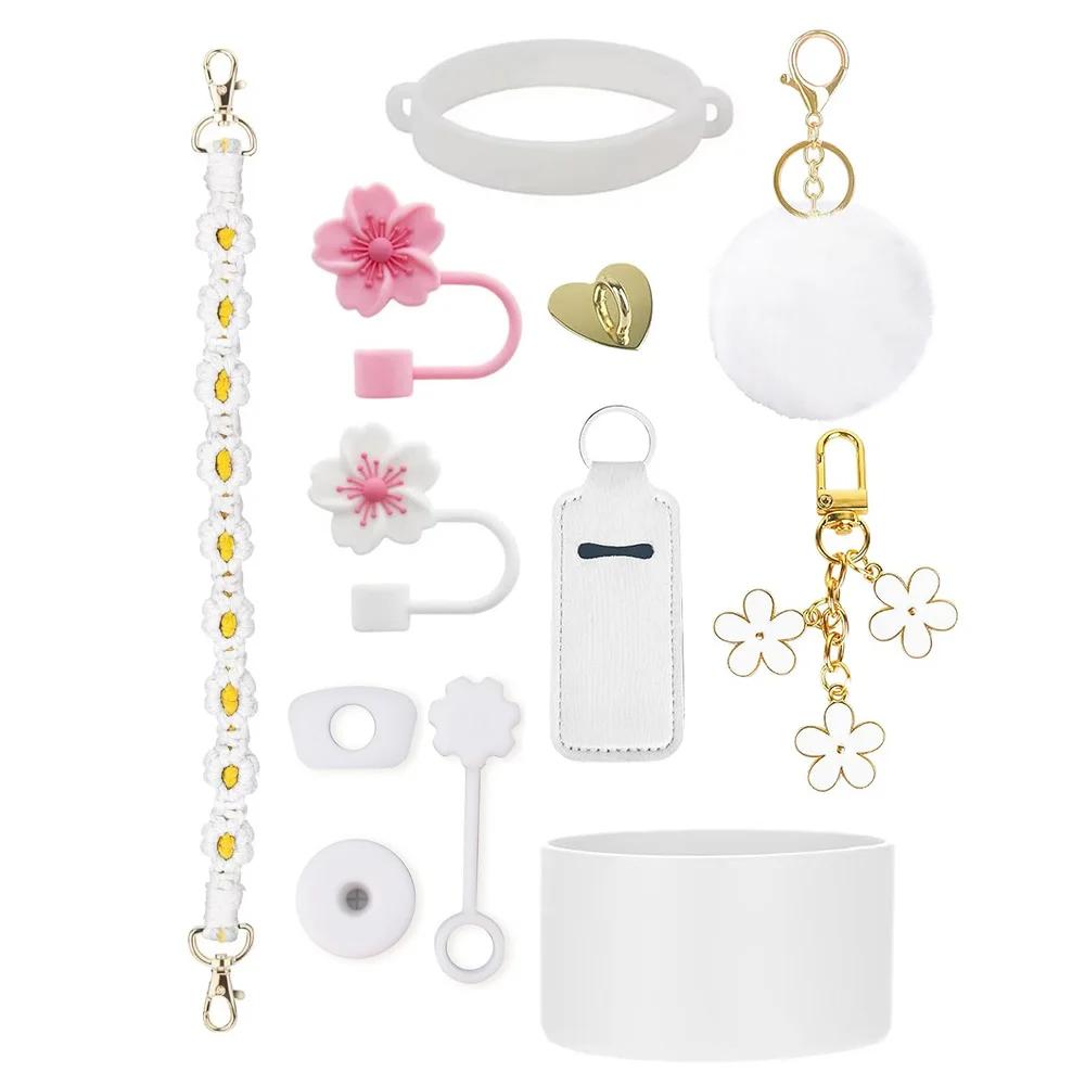 

12 шт. Аксессуары для стакана Stanley 30/40 унций, ручка для бутылки с водой, ремешок, топперы для соломинок, брелоки, силиконовый чехол для стакана