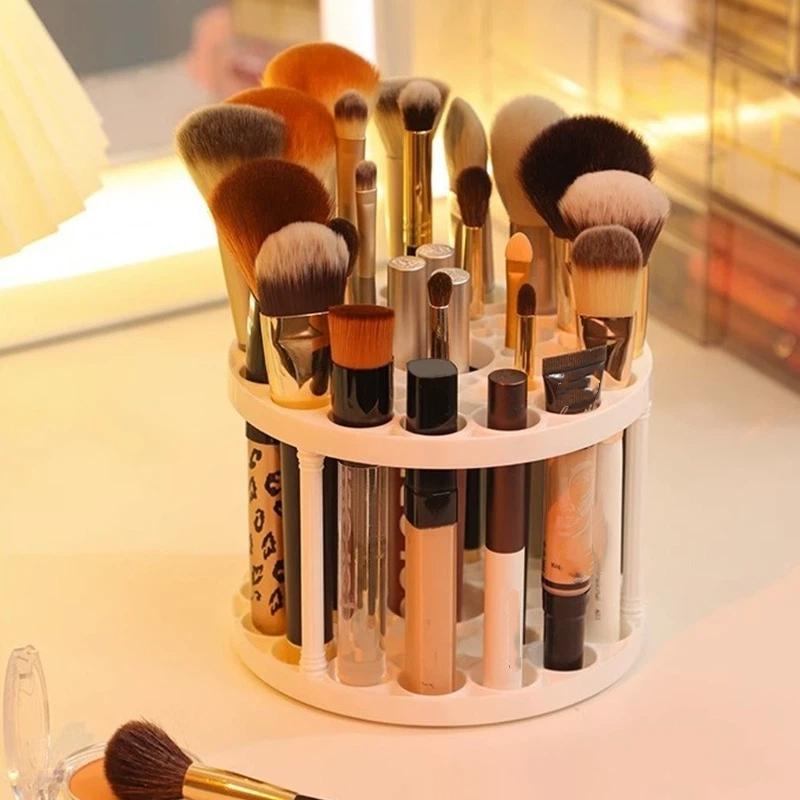 360 Rotating Makeup Brush Organizer 45 Holes Visible Large Capacity Cosmetic Storage for Home Vanity Use