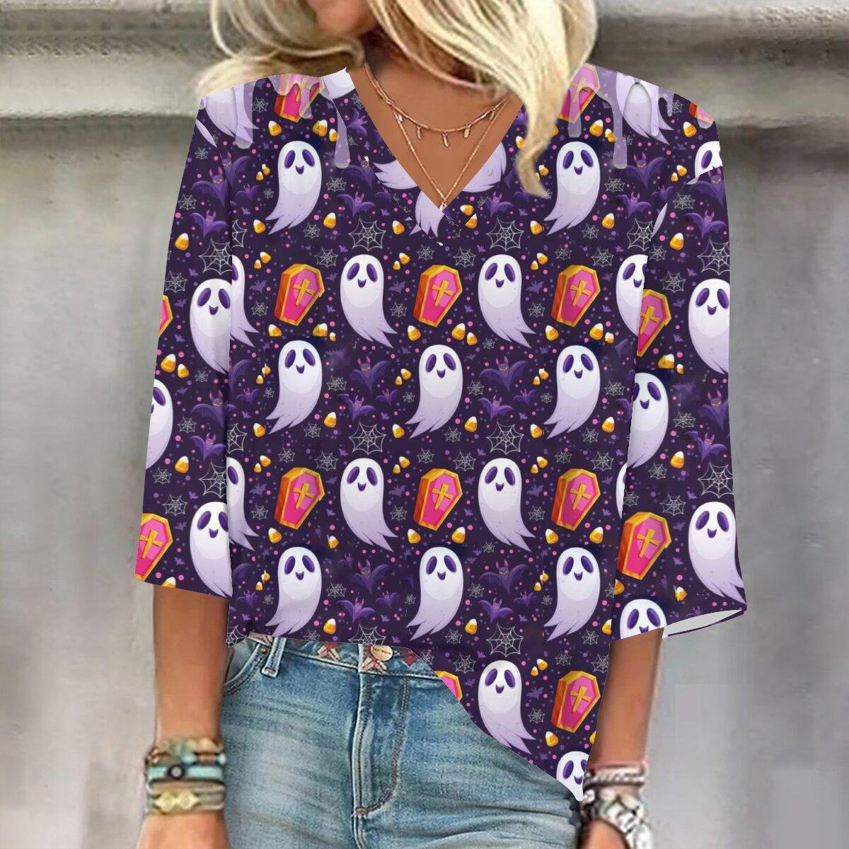 

2023 Весенне-осенний новый модный топ с рукавом 3/4 и принтом