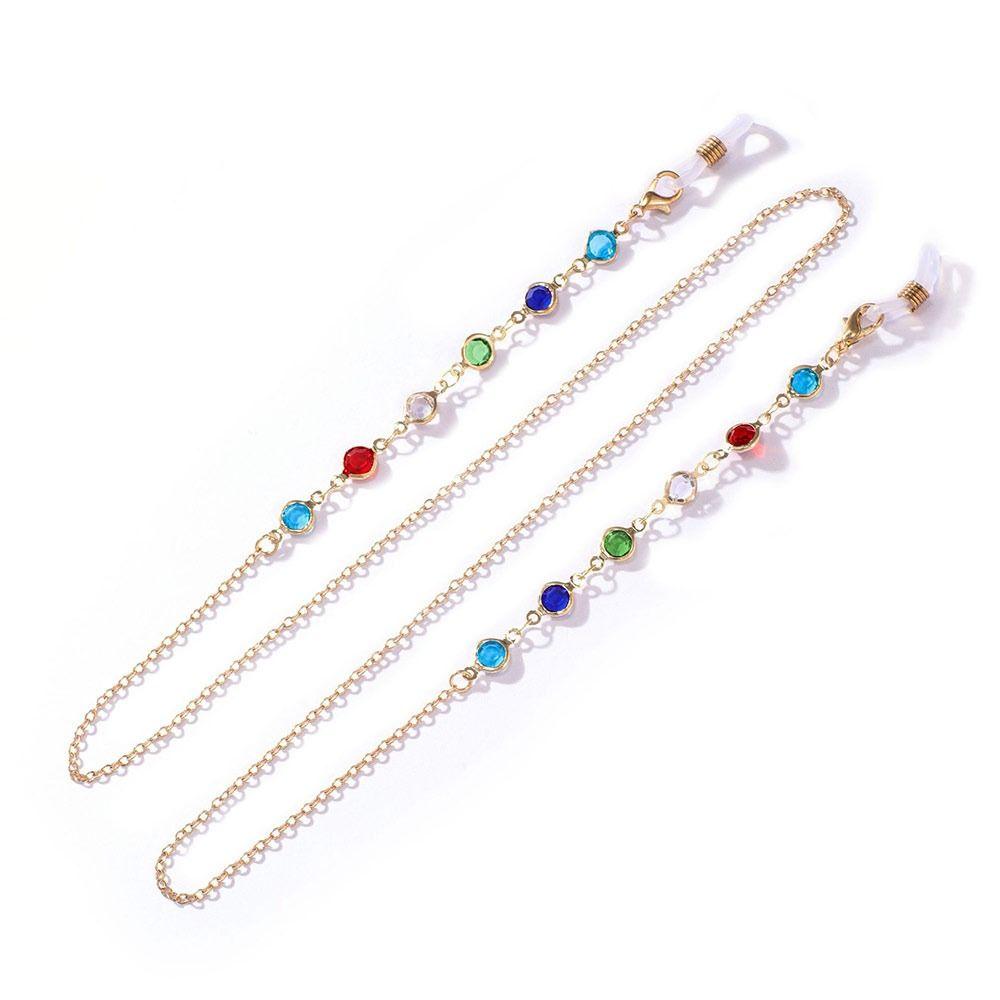 Trendy Colorful Crystal Beads Eyeglass Holder Multicolor Anti Drop Sunglass Lanyard Straps Nonslip Glasses Chain Eye Accessories