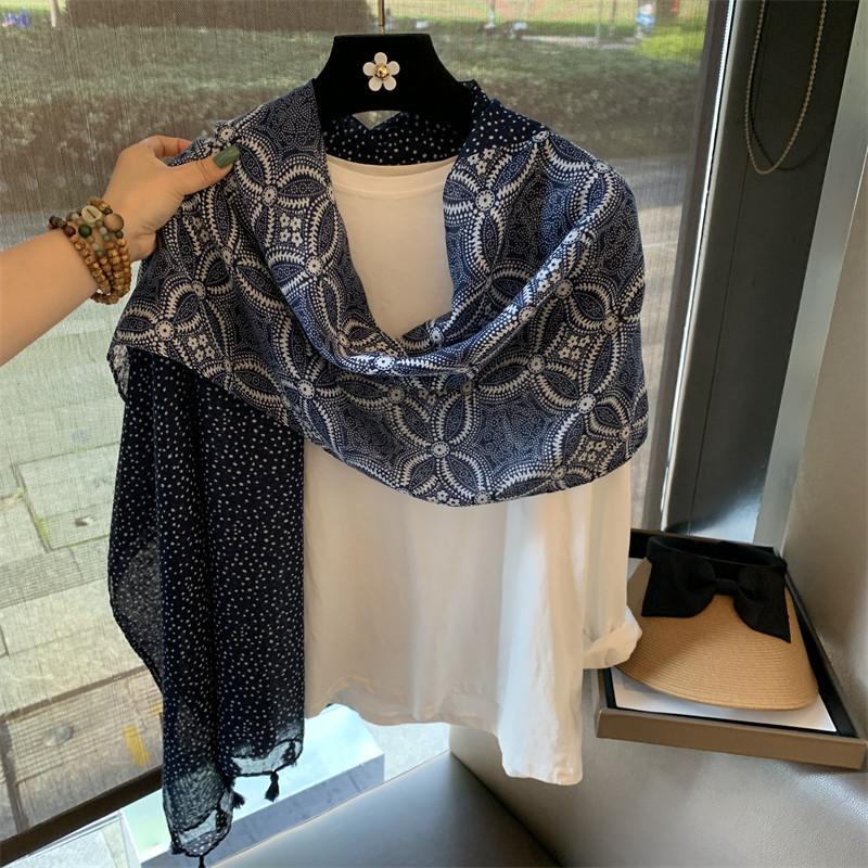 Summer Silk Scarf Shawl Sun Protection Dual-Purpose Yarn Scarf Scarf Spring And Autumn Ethnic Style Versatile Decorative Cotton And Linen Scarf