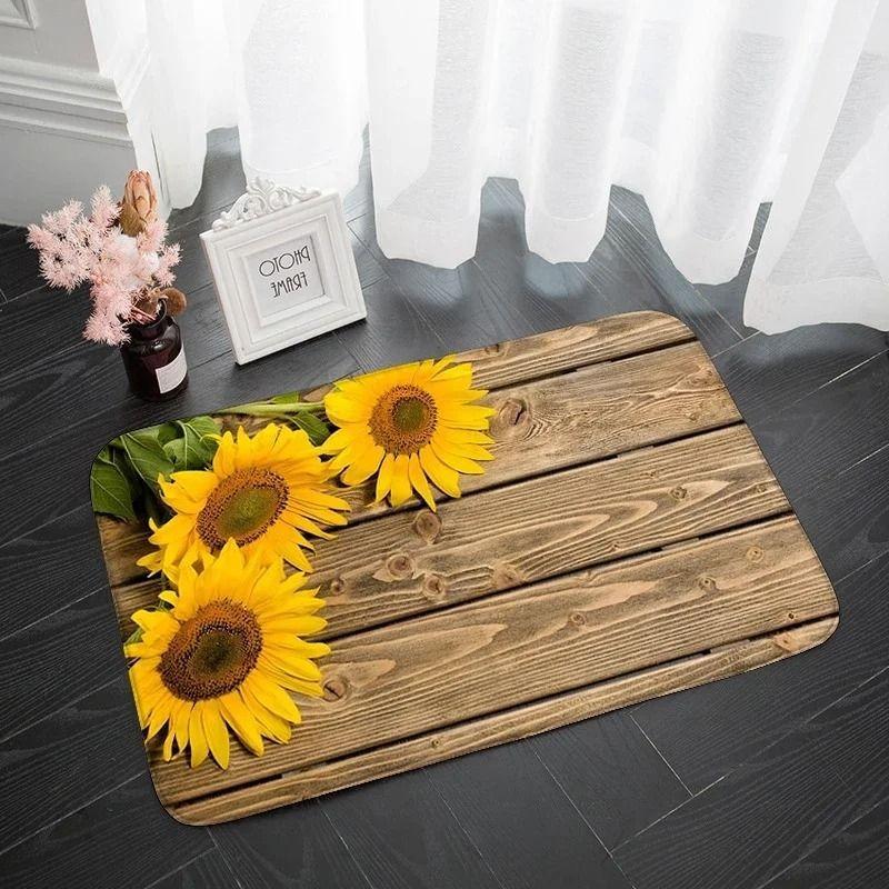 Kitchen Mat with Sunflower Pattern Hallway Non-slip Rug Suitable for Kitchen Living Room Porch Balcony Spring Home Decor Welcome