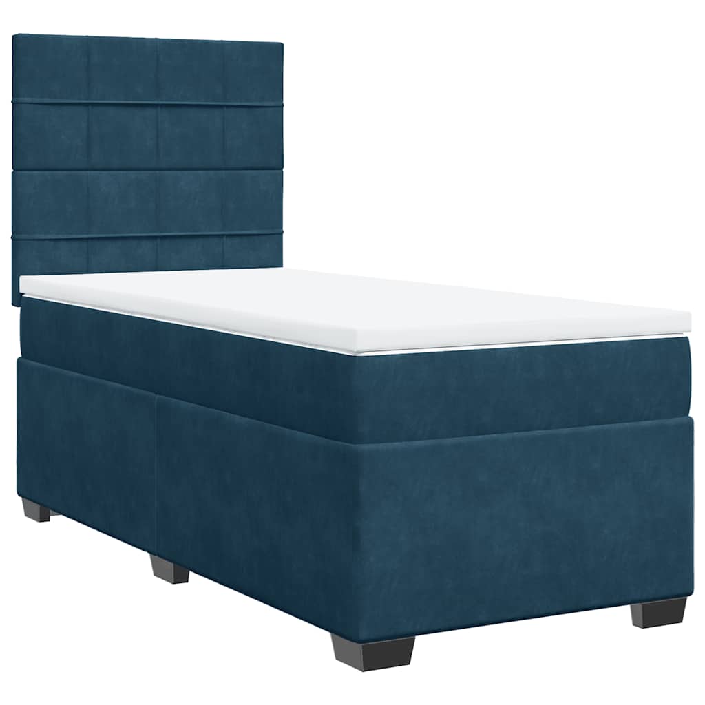 Box Spring Bed with Mattress Blue 90 x 190 cm Velvet
