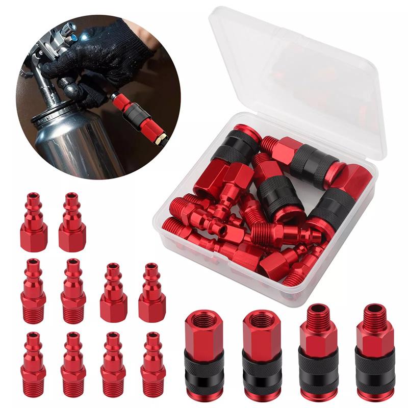 

14Pcs Air Hose Fittings,Air Coupler Industrial Type Air Plug Kit, 1/4 Inch Threads Size, Air Compressor Accessories чорний