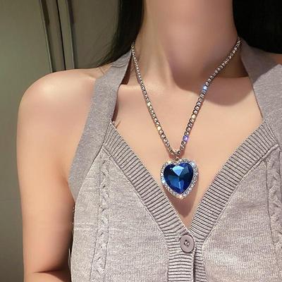 Diamond Heart Pendant Necklace for Women, Fashion Simple Temperament Elegant Jewelry Gift