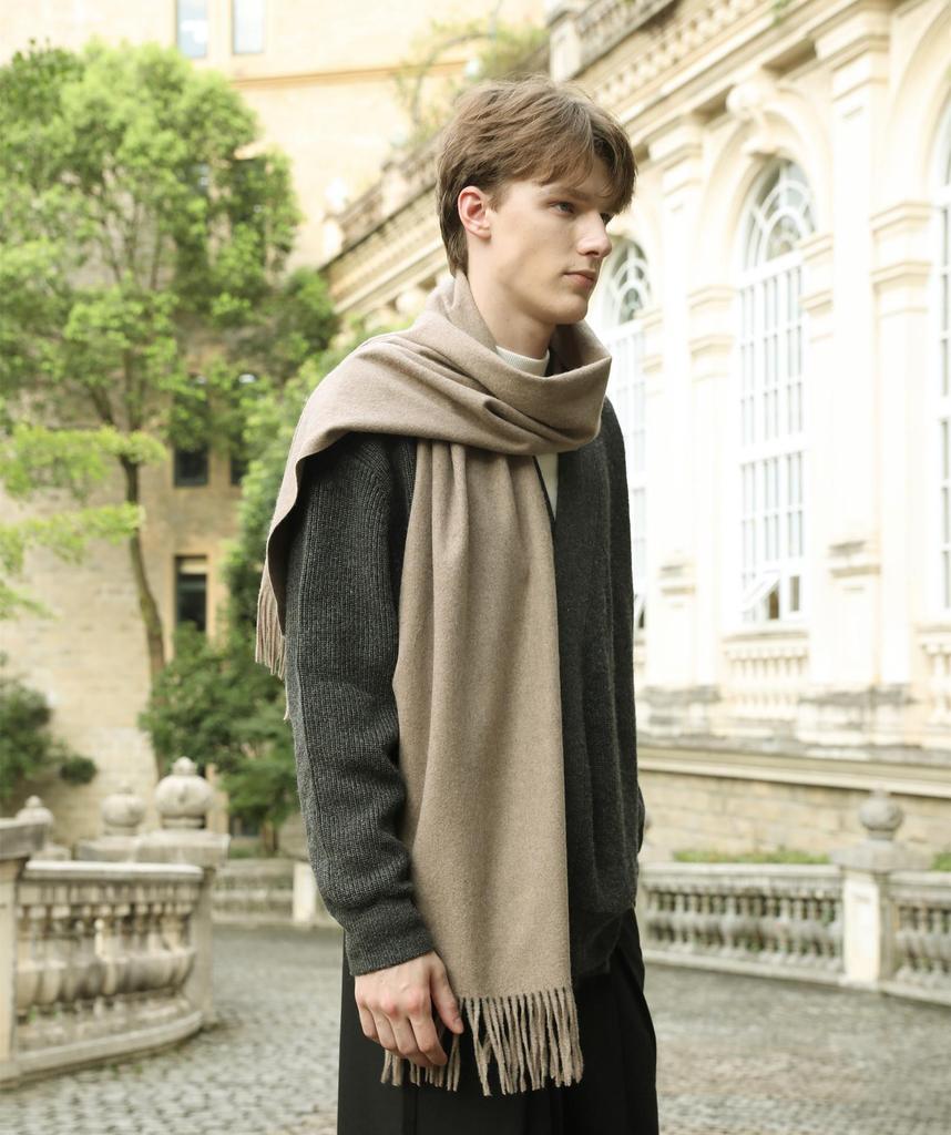 Men's and Women's High-End Wool Cashmere Scarf - Korean Style Solid Gray, Versatile Winter Accessory