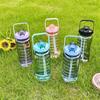 2L/67.63oz Large Capacity Sports Water Bottles With Handle and Time Marker Portable Drinking Cups For Outdoor Fitness Training