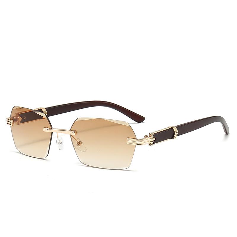 Wooden Frame Sunglasses For Men Women Fashion Rimless Rectangle Eyewear Populor Gradient Lenses Outdoor Driving Sun Glasses