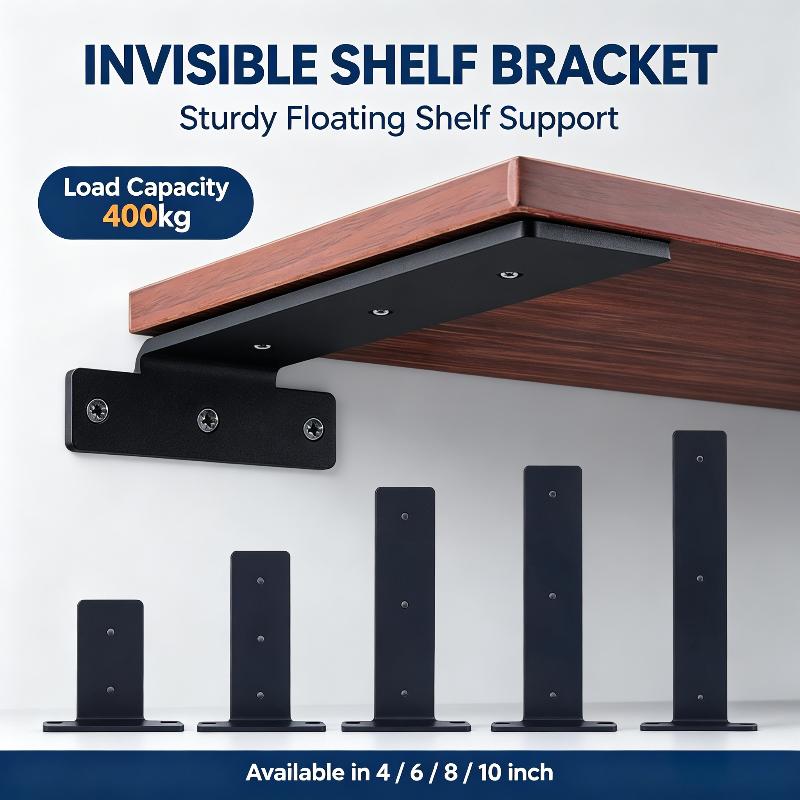 3mm Thick Hidden Floating Bracket Set Heavy Duty with Complete Screws for Wall Mount Storage Shelves Office Use