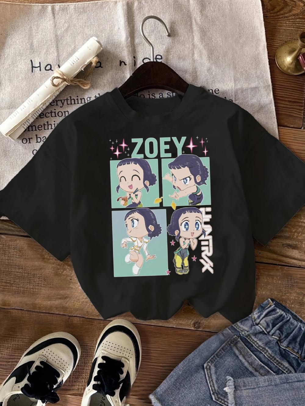 

Women s Black Anime Zoey Character Graphic T-shirt Cute Chibi Print Short Sleeve Crew Neck Casual Top Soft Breathable Summer 2XL