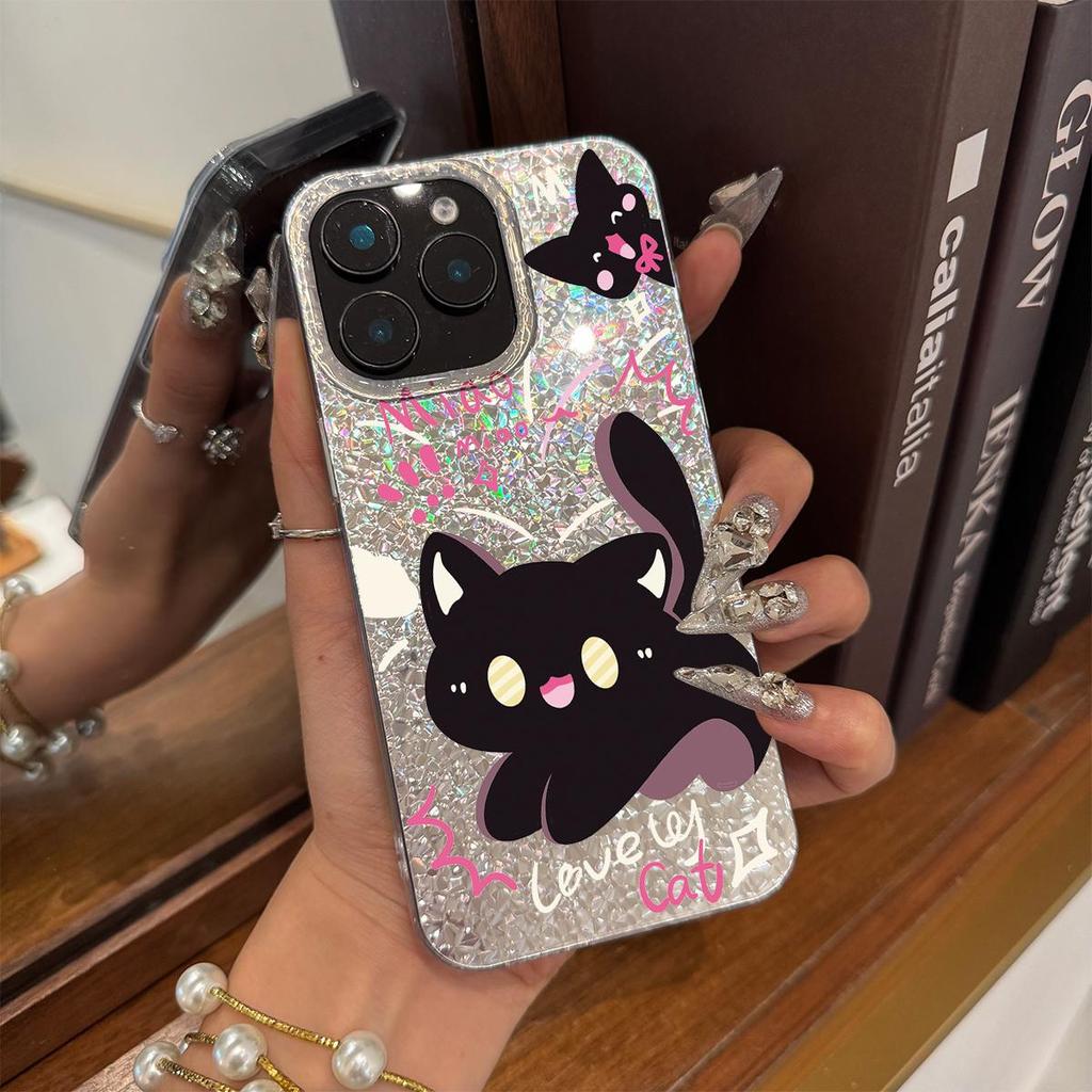 Acrylic Back TPU Bumper for Iphone XR 14 XS Max 12 11 17 Pro Air 13 18 Pro Max 15 16 Plus Cute Black Cats Scene Hone Case Shockproof Cover