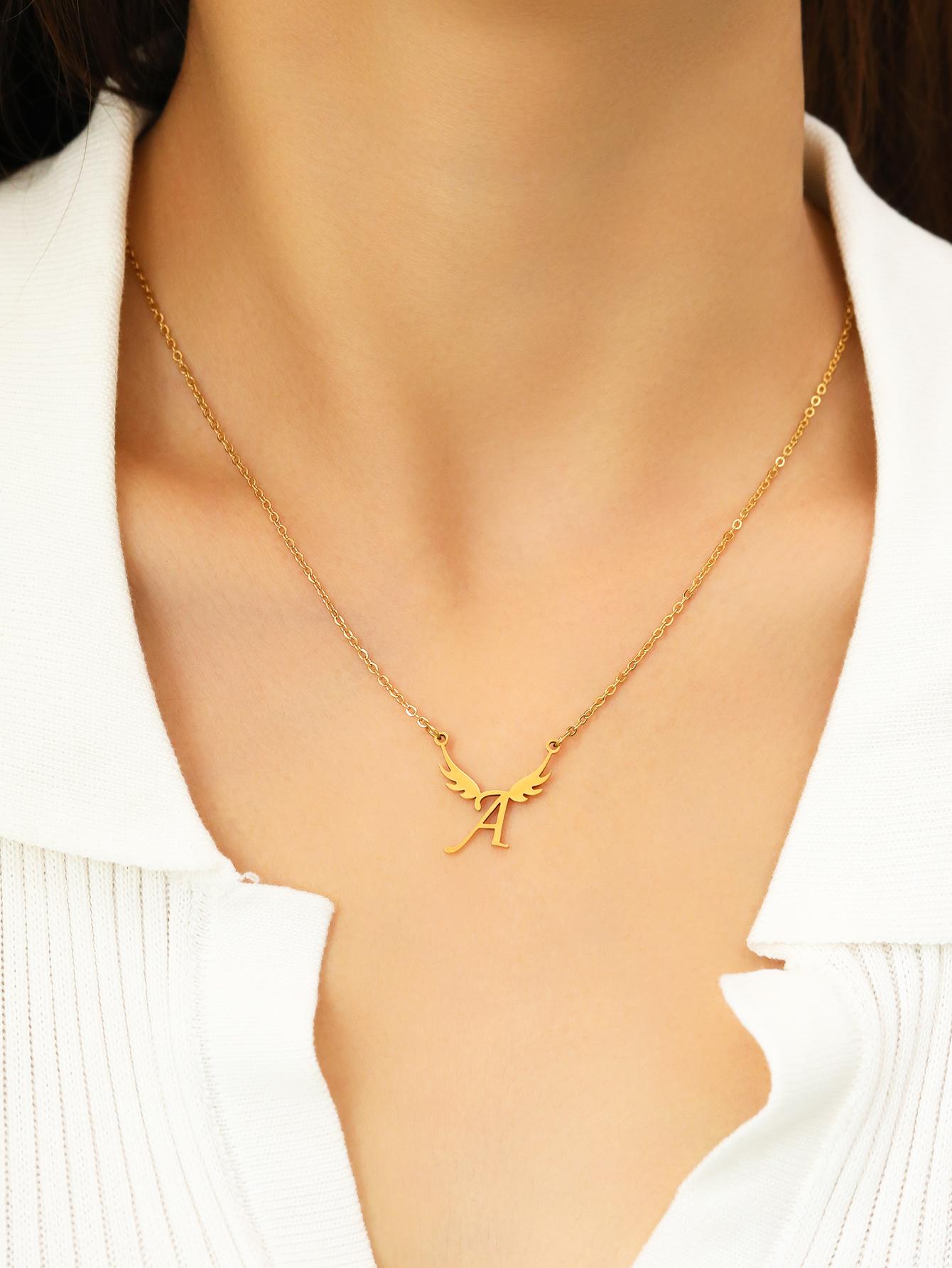 

Ожерелья из нержавеющей стали, ангельские девушки, феи, кулон с буквами, воротник-цепочка, модное ожерелье для женщин, ювелирные изделия, подарки на день рождения, новинка