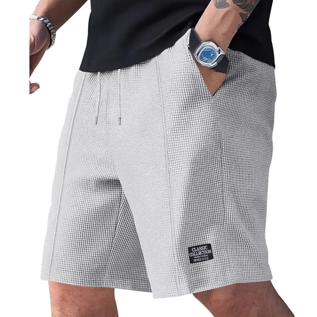 Men's Casual Shorts - Drawstring Elastic Waist Wide Beach Pants - Pocket Label Five-pocket Pants