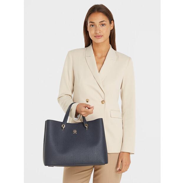 Geantă Tommy Hilfiger Tommy Hilfiger Th Emblem Satchel AW0AW15177 bleumarin închis