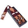 Men 2-in-1 Y-Back Suspenders Elastic 6 Clips Button End Genuine Leather Braces