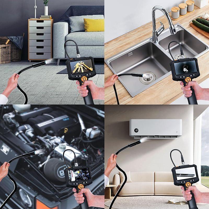 Endoscope Camera with 4.3 Inch IPS HD Screen Borescope Camera HD1080P with 8LED Lights IP67 Waterproof Inspection Camera for Car