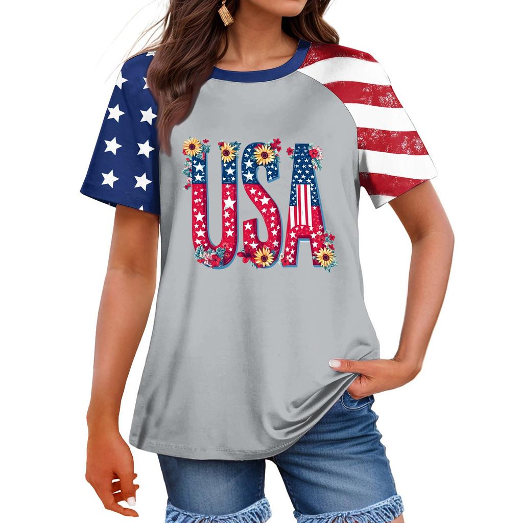 Women's Fashion Casual Printed Round Neck Raglan Sleeve T-Shirt Top T-Shirt Top Top