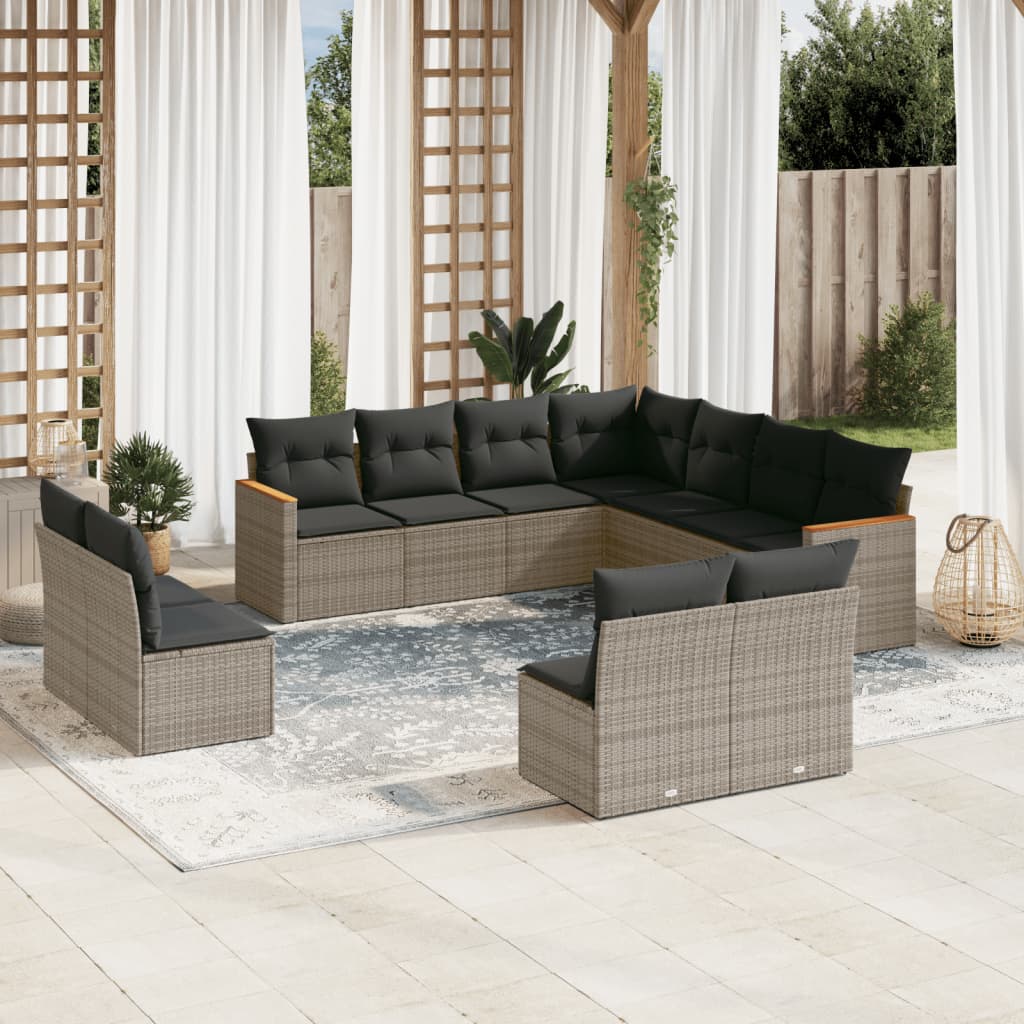 Vidaxl 11-Cz. Garden Furniture Set With Cushions, Grey Rattan Pe