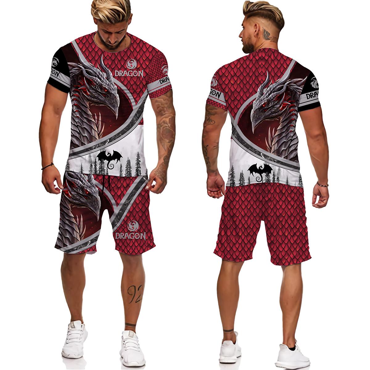 

Весенне-летний мужской спортивный костюм с 3D принтом Fly Dragon Tattoo, комплект из 2 предметов, модная футболка, мужская спортивная одежда, повседневная мужская одежда, костюм XXL