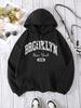 Brooklyn New York 1898 Hoodie Sweatshirt - Casual Hooded Pullover with Drawstring Alphabet Pattern