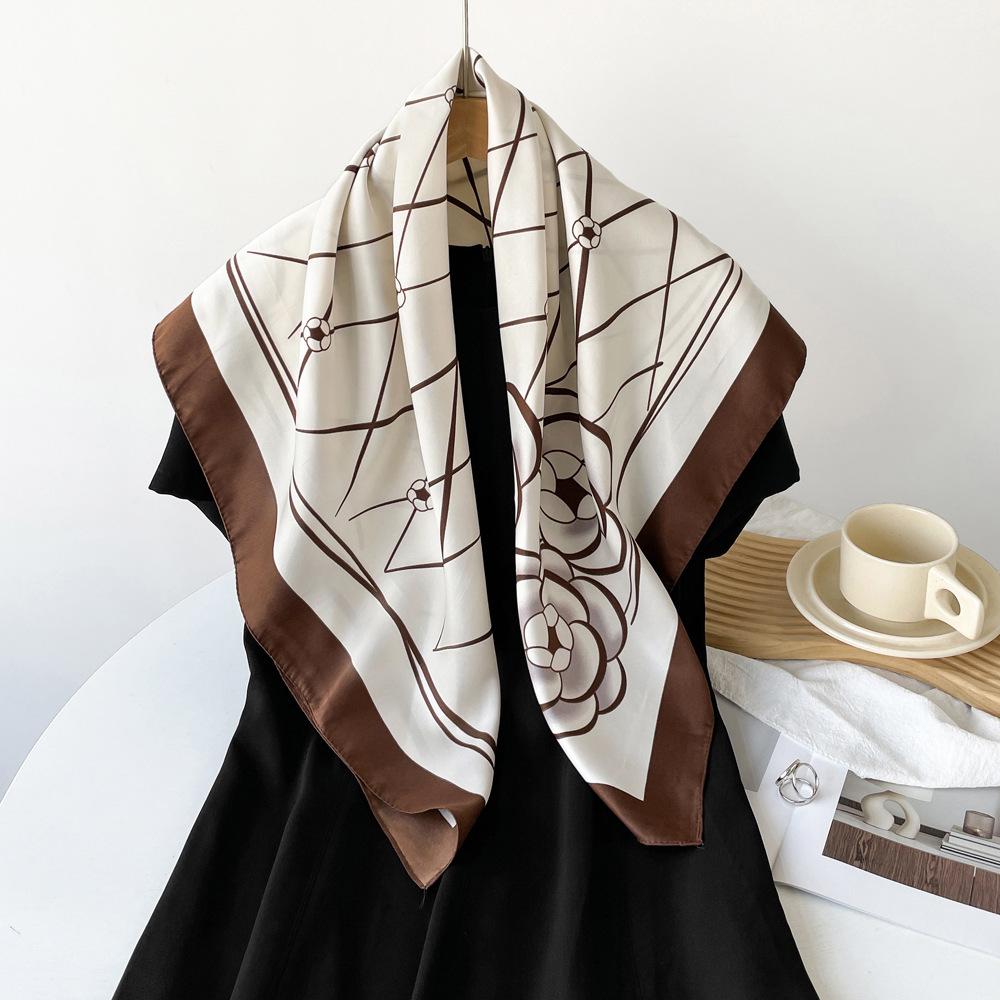 

Весенне-летний атласный длинный шарф для женщин, солнцезащитная шаль, модный атласный длинный шарф для красоты, универсальный дорожный шарф 90*90cm