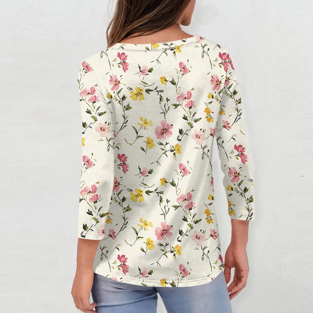 3/4 Sleeve Shirts For Women Cute Print Graphic Tees Blouses Casual Plus Size Basic Tops Pullover