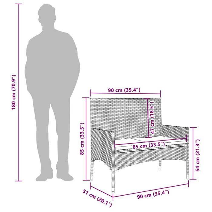 VidaXL Banc de Jardin à 2 Places avec Coussins Noir Résine Tressée, siège, chaise de banc, banc de patio, siège de banc, 319488