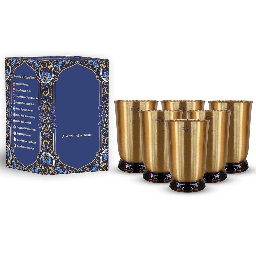 Pure Brass Glass or Drinking Serving Water, Yoga & Ayurveda,  Set of 6