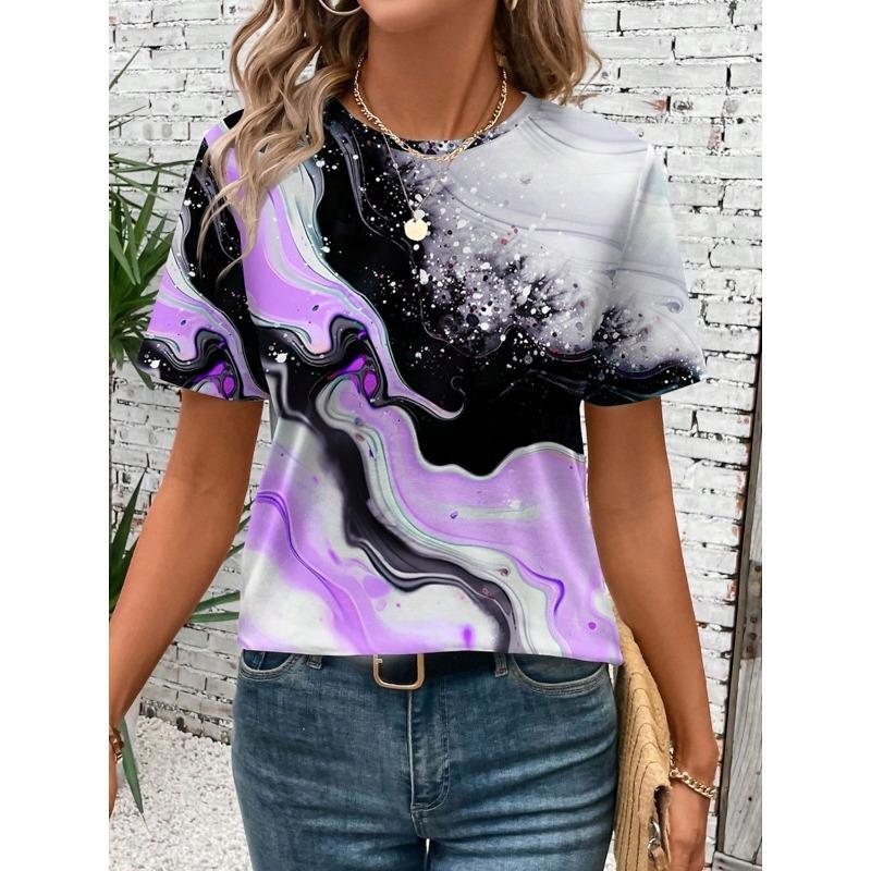 Summer Fashion Women's T-shirt Graphic Marble Print