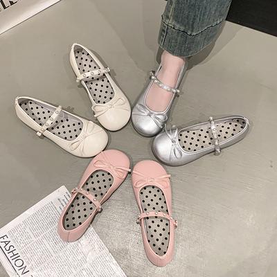 Französische Retro-Ballett-Silber-Kleine Lederschuhe Damen-Flats Weiche Sohlen Bequeme Rote Einzelne Schuhe Runde Kappe Mary Jane Damenschuhe