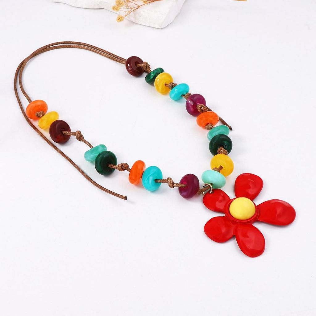Exaggerated Floral Beaded Necklace with Vibrant Color Rope – Elegant and Fashionable Design
