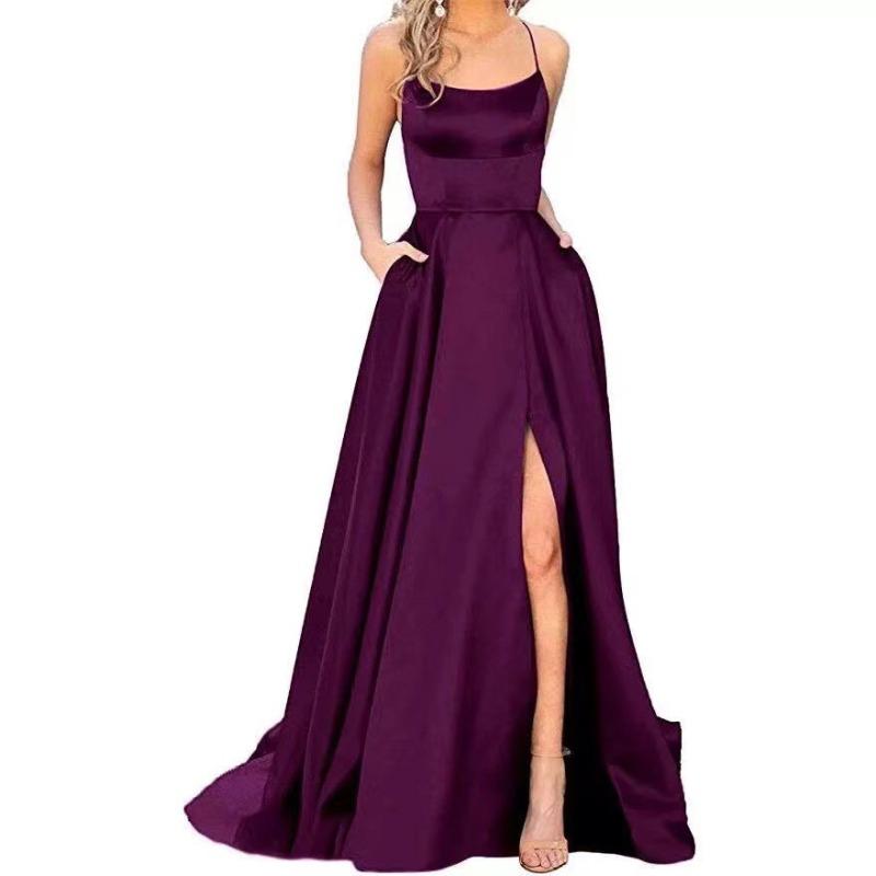 Solid color bridesmaid dress long dress thin off shoulder girlfriend fashion bridesmaid evening dress